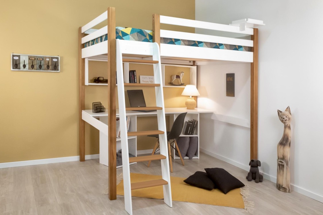 Lit mezzanine en métal noir avec bureau et étagères 90 x 200 cm | Maisons du Monde