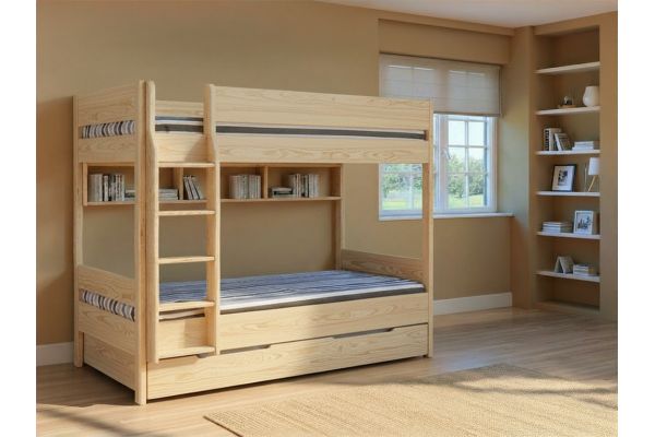 Lit superposé avec tiroir et étagère SAINT LARY